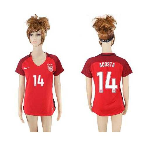 Womens USA #14 Acosta Away Soccer Country Jersey Womens USA #14 Acosta Away Soccer Country Jersey