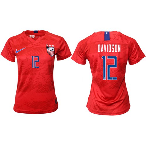 Womens USA #12 Davidson Away Soccer Country Jersey Womens USA #12 Davidson Away Soccer Country Jersey