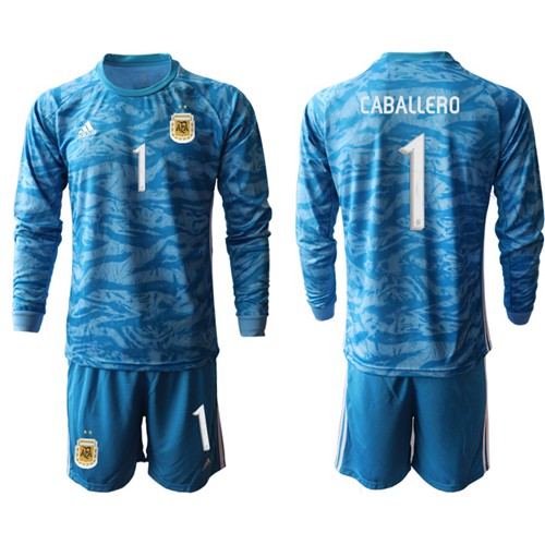 Argentina #1 Caballero Blue Long Sleeves Goalkeeper Soccer Country Jersey Argentina #1 Caballero Blue Long Sleeves Goalkeeper Soccer Country Jersey