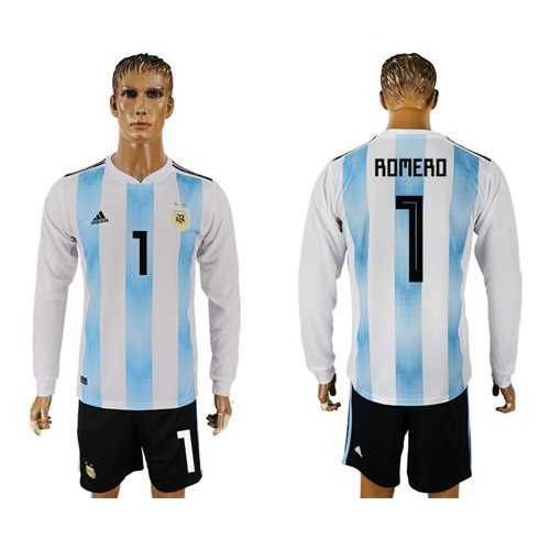 Argentina #1 Romero Home Long Sleeves Soccer Country Jersey Argentina #1 Romero Home Long Sleeves Soccer Country Jersey