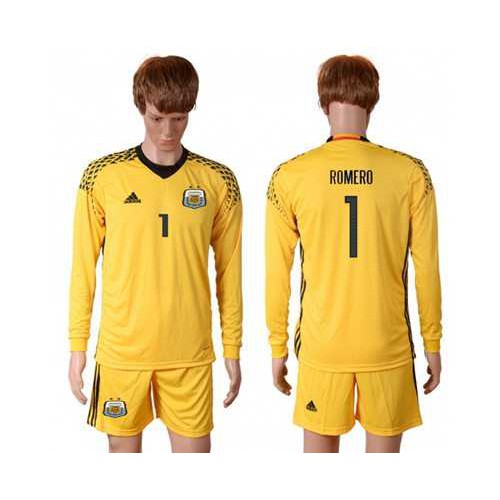 Argentina #1 Romero Yellow Goalkeeper Long Sleeves Soccer Country Jersey Argentina #1 Romero Yellow Goalkeeper Long Sleeves Soccer Country Jersey