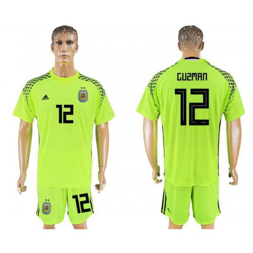 Argentina #12 GUZMAN Fluorescent Green Goalkeeper 2018 FIFA World Cup Soccer Jersey Argentina #12 GUZMAN Fluorescent Green Goalkeeper 2018 FIFA World Cup Soccer Jersey