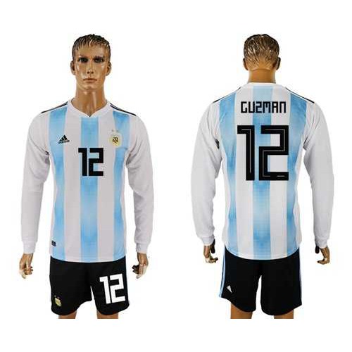 Argentina #12 Guzman Home Long Sleeves Soccer Country Jersey Argentina #12 Guzman Home Long Sleeves Soccer Country Jersey
