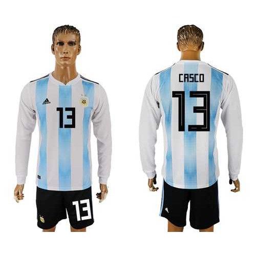 Argentina #13 Casco Home Long Sleeves Soccer Country Jersey Argentina #13 Casco Home Long Sleeves Soccer Country Jersey