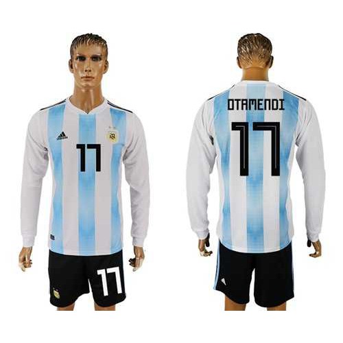 Argentina #17 Otamendi Home Long Sleeves Soccer Country Jersey Argentina #17 Otamendi Home Long Sleeves Soccer Country Jersey