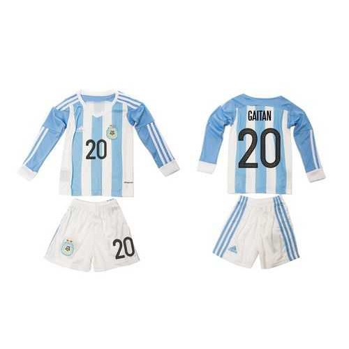 Argentina #20 Gaitan Home Long Sleeves Kid Soccer Country Jersey Argentina #20 Gaitan Home Long Sleeves Kid Soccer Country Jersey