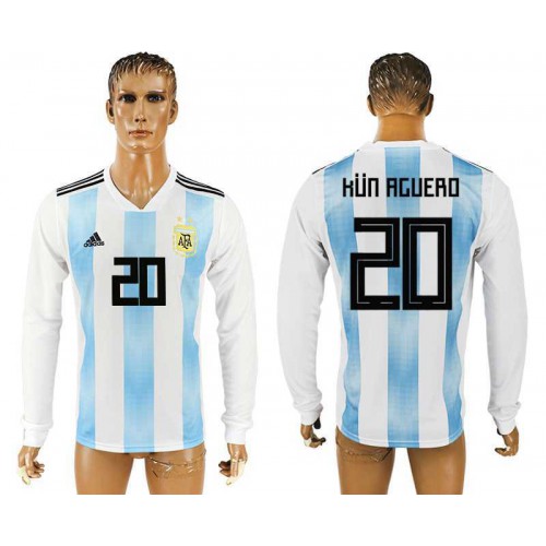Argentina #20 KUN AGUERO Home 2018 FIFA World Cup Long Sleeve Thailand Soccer Jersey Argentina #20 KUN AGUERO Home 2018 FIFA World Cup Long Sleeve Thailand Soccer Jersey