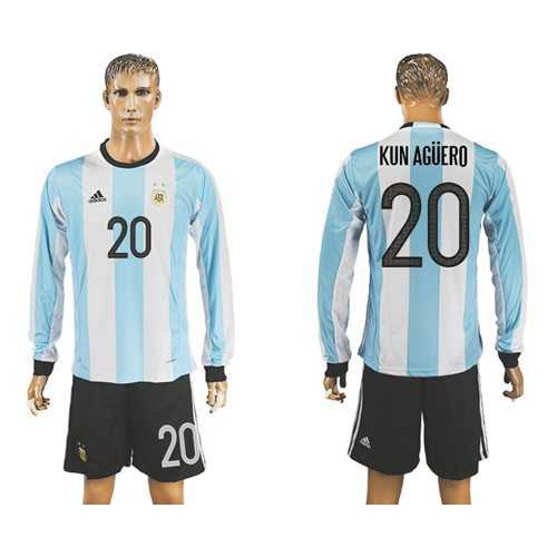 Argentina #20 Kun Aguero Home Long Sleeves Soccer Country Jersey Argentina #20 Kun Aguero Home Long Sleeves Soccer Country Jersey