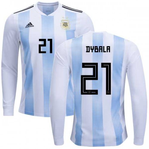 Argentina #21 Dybala Home Long Sleeves Kid Soccer Country Jersey Argentina #21 Dybala Home Long Sleeves Kid Soccer Country Jersey
