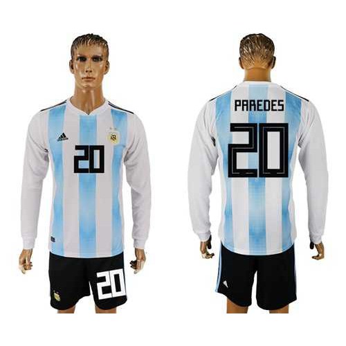 Argentina #20 Paredes Home Long Sleeves Soccer Country Jersey Argentina #20 Paredes Home Long Sleeves Soccer Country Jersey