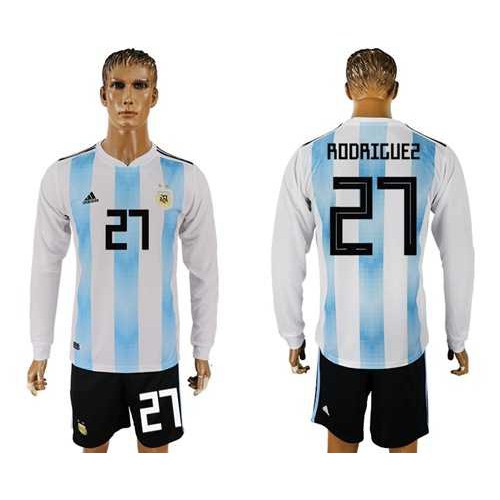Argentina #27 Rodriguez Home Long Sleeves Soccer Country Jersey Argentina #27 Rodriguez Home Long Sleeves Soccer Country Jersey