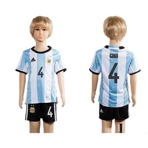 Argentina #4 Gino Home Kid Soccer Country Jersey Argentina #4 Gino Home Kid Soccer Country Jersey