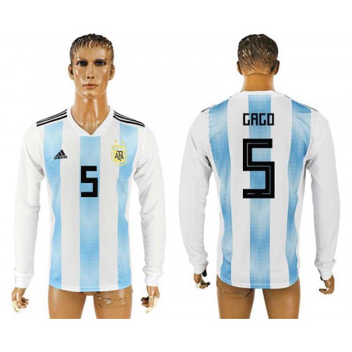 Argentina #5 GAGO Home 2018 FIFA World Cup Long Sleeve Thailand Soccer Jersey Argentina #5 GAGO Home 2018 FIFA World Cup Long Sleeve Thailand Soccer Jersey