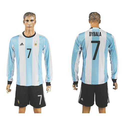 Argentina #7 Dybala Home Long Sleeves Soccer Country Jersey Argentina #7 Dybala Home Long Sleeves Soccer Country Jersey