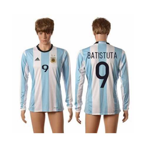Argentina #9 Batistuta Home Long Sleeves Soccer Country Jersey Argentina #9 Batistuta Home Long Sleeves Soccer Country Jersey