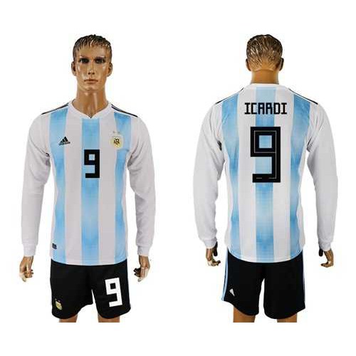 Argentina #9 Icardi Home Long Sleeves Soccer Country Jersey Argentina #9 Icardi Home Long Sleeves Soccer Country Jersey