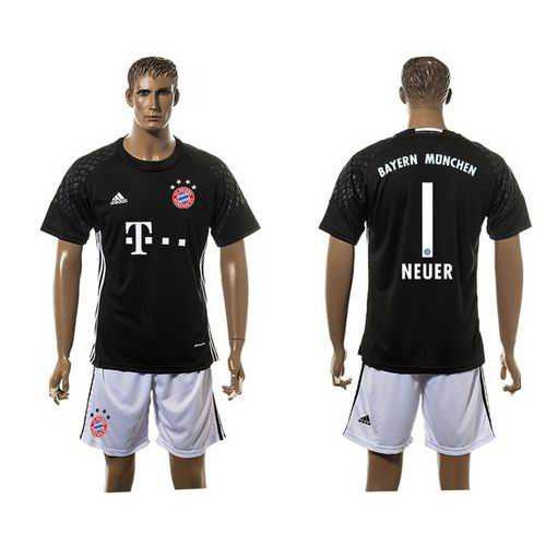 Bayern Munchen #1 Neuer Goalkeeper Black Soccer Club Jersey Bayern Munchen #1 Neuer Goalkeeper Black Soccer Club Jersey