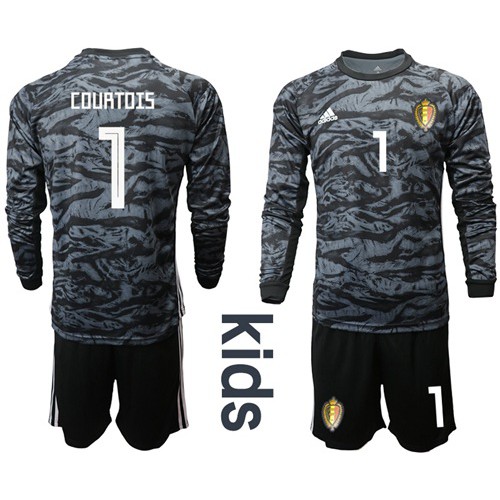 Belgium #1 Courtois Black Goalkeeper Long Sleeves Kid Soccer Country Jersey Belgium #1 Courtois Black Goalkeeper Long Sleeves Kid Soccer Country Jersey