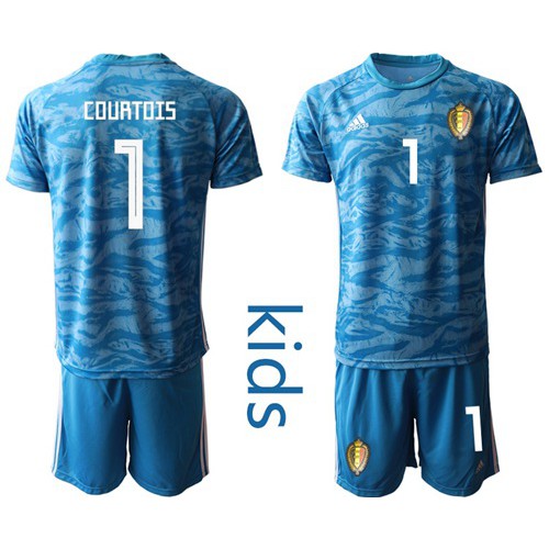 Belgium #1 Courtois Blue Goalkeeper Kid Soccer Country Jersey Belgium #1 Courtois Blue Goalkeeper Kid Soccer Country Jersey