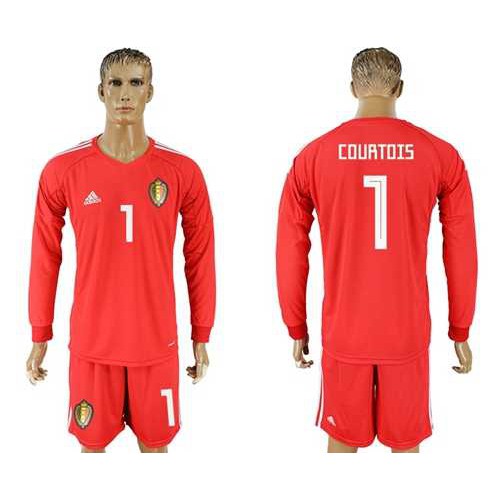 Belgium #1 Courtois Red Long Sleeves Goalkeeper Soccer Country Jersey Belgium #1 Courtois Red Long Sleeves Goalkeeper Soccer Country Jersey