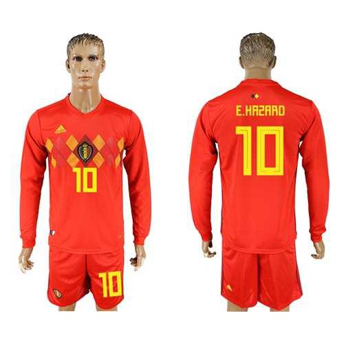 Belgium #10 E.Hazard Red Home Long Sleeves Soccer Country Jersey Belgium #10 E.Hazard Red Home Long Sleeves Soccer Country Jersey