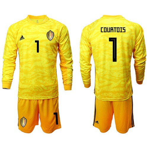 Belgium #1 Courtois Yellow Long Sleeves Goalkeeper Soccer Country Jersey Belgium #1 Courtois Yellow Long Sleeves Goalkeeper Soccer Country Jersey