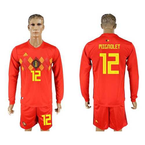 Belgium #12 Mignolet Red Home Long Sleeves Soccer Country Jersey Belgium #12 Mignolet Red Home Long Sleeves Soccer Country Jersey