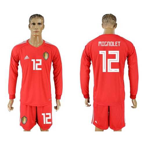 Belgium #12 Mignolet Red Long Sleeves Goalkeeper Soccer Country Jersey Belgium #12 Mignolet Red Long Sleeves Goalkeeper Soccer Country Jersey