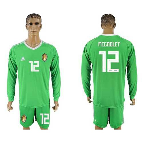 Belgium #12 Mignolet Green Long Sleeves Goalkeeper Soccer Country Jersey Belgium #12 Mignolet Green Long Sleeves Goalkeeper Soccer Country Jersey