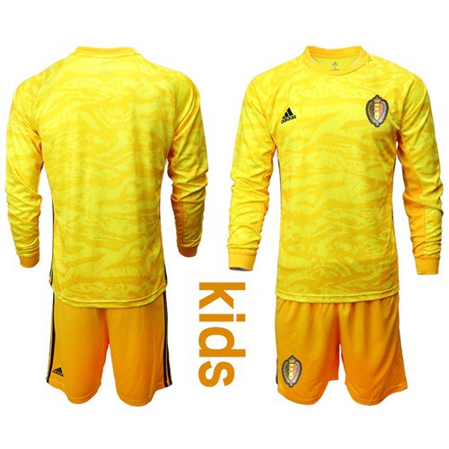 Belgium Blank Yellow Goalkeeper Long Sleeves Kid Soccer Country Jersey Belgium Blank Yellow Goalkeeper Long Sleeves Kid Soccer Country Jersey
