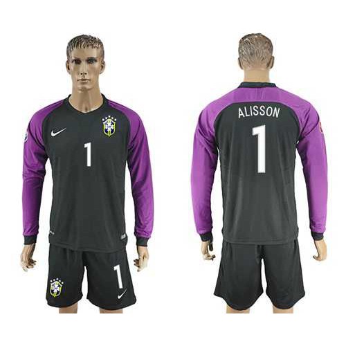 Brazil #1 Alisson Black Goalkeeper Long Sleeves Soccer Country Jersey Brazil #1 Alisson Black Goalkeeper Long Sleeves Soccer Country Jersey