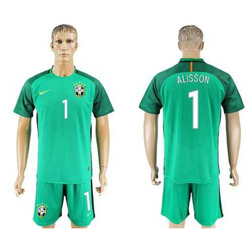 Brazil #1 Alisson Green Goalkeeper Soccer Country Jersey Brazil #1 Alisson Green Goalkeeper Soccer Country Jersey