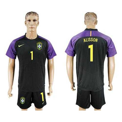 Brazil #1 Alisson Black Goalkeeper Soccer Country Jersey Brazil #1 Alisson Black Goalkeeper Soccer Country Jersey