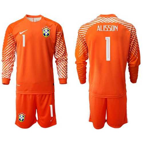 Brazil #1 Alisson Orange Goalkeeper Long Sleeves Soccer Country Jersey Brazil #1 Alisson Orange Goalkeeper Long Sleeves Soccer Country Jersey