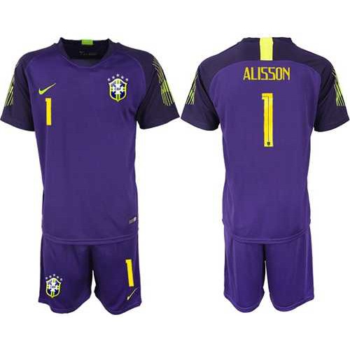 Brazil #1 Alisson Purple Goalkeeper Soccer Country Jersey Brazil #1 Alisson Purple Goalkeeper Soccer Country Jersey