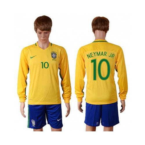 Brazil #10 Neymar Jr Home Long Sleeves Soccer Country Jersey Brazil #10 Neymar Jr Home Long Sleeves Soccer Country Jersey