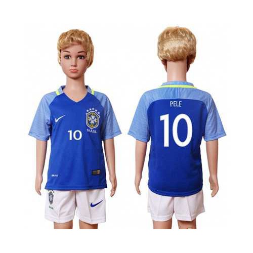 Brazil #10 Pele Away Kid Soccer Country Jersey Brazil #10 Pele Away Kid Soccer Country Jersey