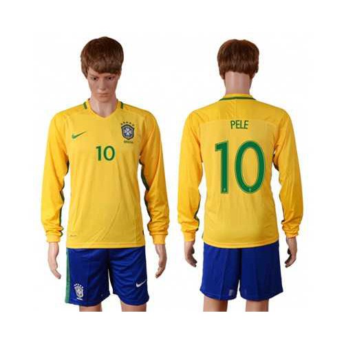 Brazil #10 Pele Home Long Sleeves Soccer Country Jersey Brazil #10 Pele Home Long Sleeves Soccer Country Jersey