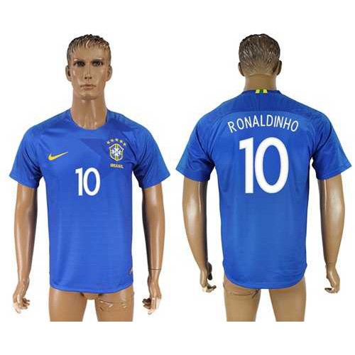 Brazil #10 Ronaldinho Away Soccer Country Jersey Brazil #10 Ronaldinho Away Soccer Country Jersey