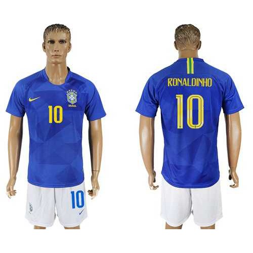 Brazil #10 Ronaldinho Away Soccer Country Jersey Brazil #10 Ronaldinho Away Soccer Country Jersey
