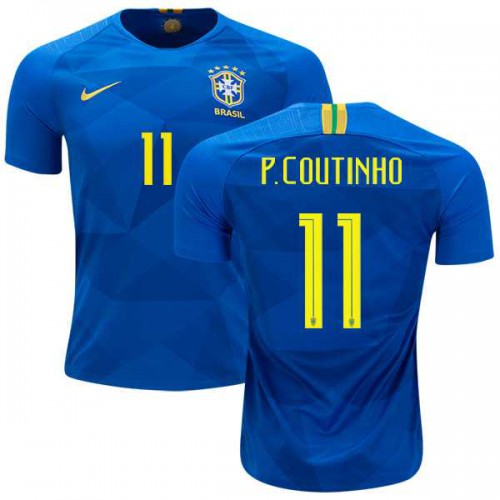 Brazil #11 P.Coutinho Away Kid Soccer Country Jersey Brazil #11 P.Coutinho Away Kid Soccer Country Jersey