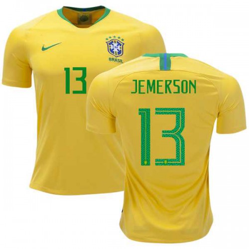 Brazil #13 Jemerson Home Soccer Country Jersey Brazil #13 Jemerson Home Soccer Country Jersey
