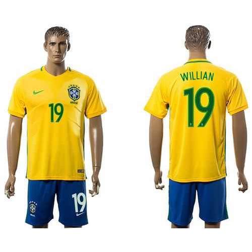 Brazil #19 Willian Home Soccer Country Jersey Brazil #19 Willian Home Soccer Country Jersey
