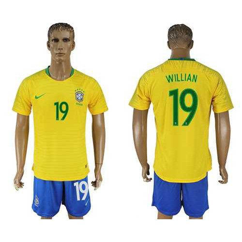 Brazil #19 Willian Home Soccer Country Jersey Brazil #19 Willian Home Soccer Country Jersey