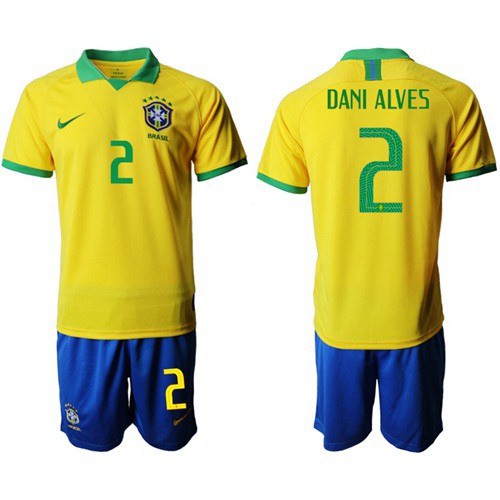Brazil #2 Dani Alves Home Soccer Country Jersey Brazil #2 Dani Alves Home Soccer Country Jersey