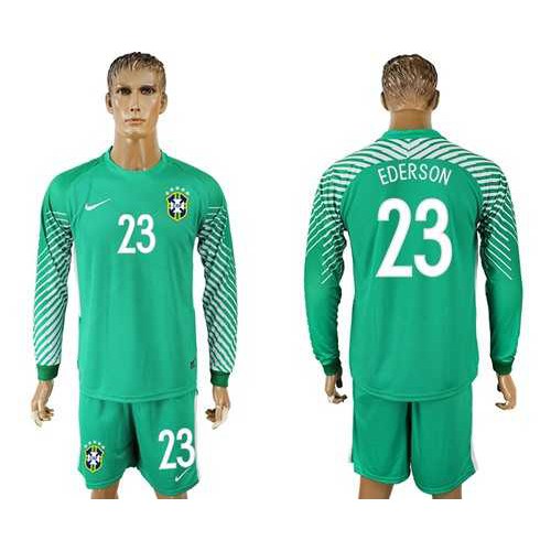 Brazil #23 Ederson Green Goalkeeper Long Sleeves Soccer Country Jersey Brazil #23 Ederson Green Goalkeeper Long Sleeves Soccer Country Jersey