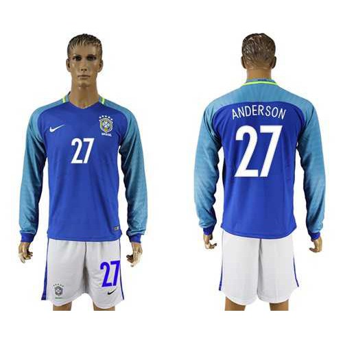 Brazil #27 Anderson Away Long Sleeves Soccer Country Jersey Brazil #27 Anderson Away Long Sleeves Soccer Country Jersey