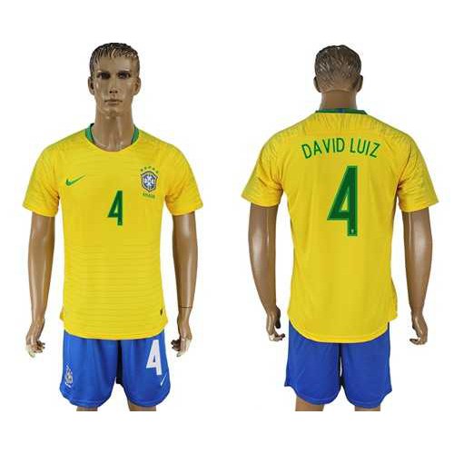 Brazil #4 David Luiz Home Soccer Country Jersey Brazil #4 David Luiz Home Soccer Country Jersey