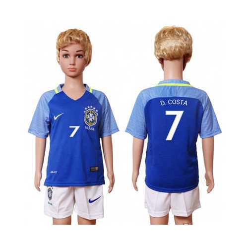 Brazil #7 D.Costa Away Kid Soccer Country Jersey Brazil #7 D.Costa Away Kid Soccer Country Jersey