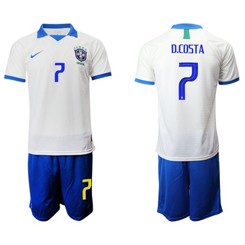 Brazil #7 D.Costa White Soccer Country Jersey Brazil #7 D.Costa White Soccer Country Jersey